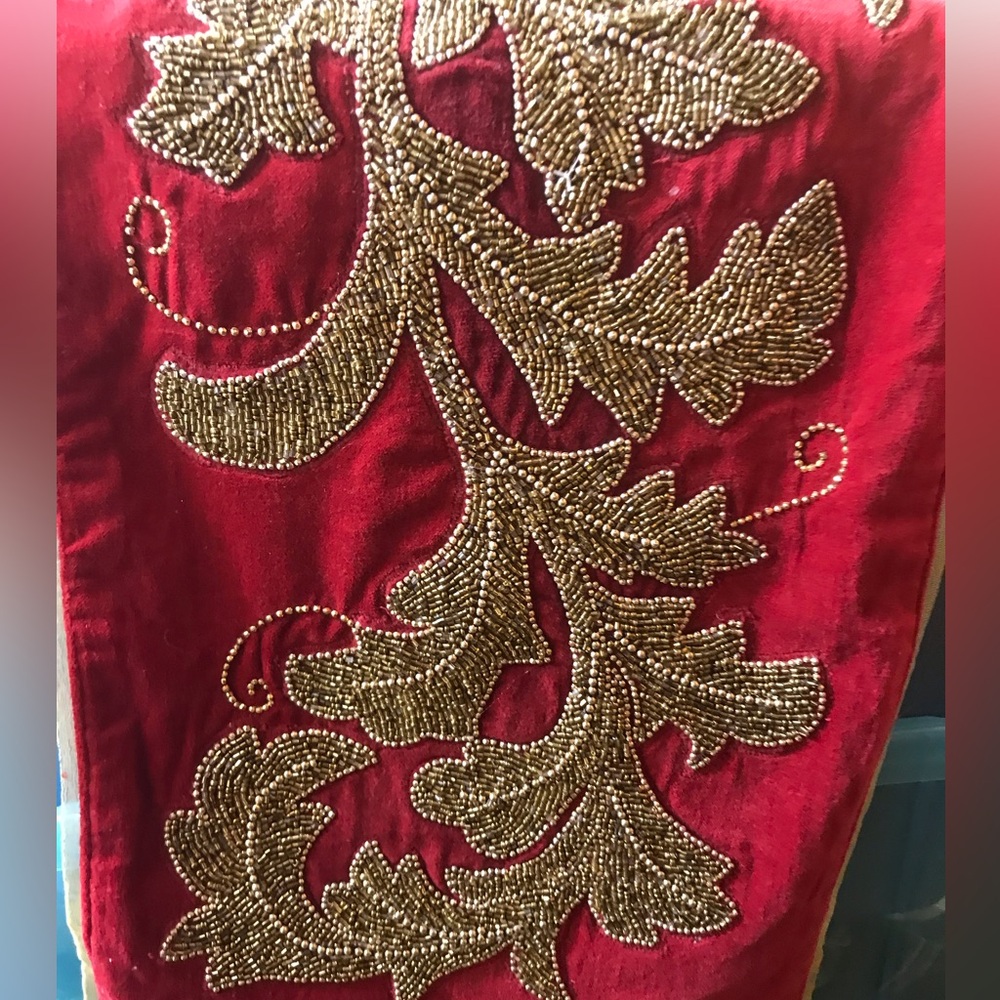 Grammercy Studios Red with Heavy Gold Beading Table Runner - Picture 4 of 15